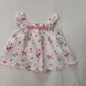 Baby B'gosh White Floral Smocked Ruffle Tank Top 0-3 Months BNWT
